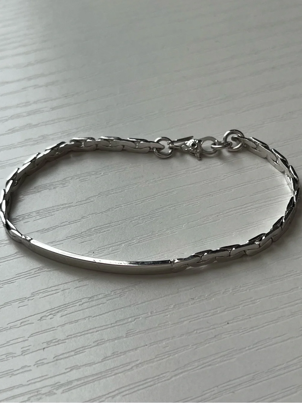 Vintage Monet Silver Tone ID Bar Flat Link Chain Bracelet Signed